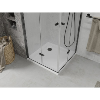 Sprchový kout Mexen Lima Duo skládací 80 x 80 cm, průhledný, černý + Plochá sprchová vanička - 856-080-080-70-02-4010B