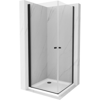 Mexen Pretoria Duo výklopný sprchovací kút 70 x 70 cm, priehľadný, čierny + plochá sprchová vanička - 852-070-070-70-02-4010B