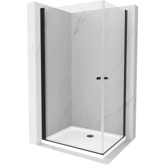 Mexen Pretoria Duo výklopný sprchovací kút 90 x 80 cm, priehľadný, čierny + plochá sprchová vanička - 852-090-080-70-02-4010B