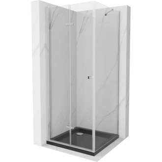 Skladací sprchovací kút Mexen Lima 90 x 90 cm, priehľadný, chróm + plochá sprchová vanička, čierna - 856-090-090-01-00-4070