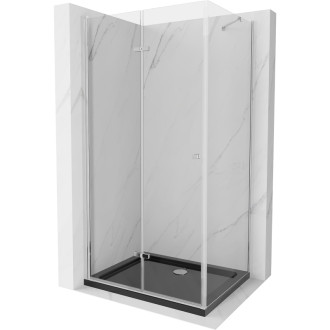 Sprchovací kút Mexen Lima skladací 120 x 90 cm, priehľadný, chróm + plochá sprchová vanička, čierna - 856-120-090-01-00-4070