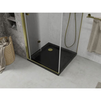 Skládací sprchový kout Mexen Lima 80 x 80 cm, průhledný, zlatý + plochá sprchová vanička, černá - 856-080-080-50-00-4070G