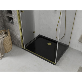 Skládací sprchový kout Mexen Lima 80 x 100 cm, průhledný, zlatý + plochá sprchová vanička, černá - 856-080-100-50-00-4070G