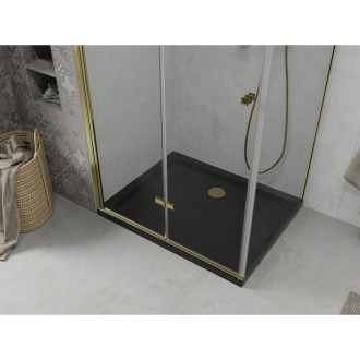 Skládací sprchový kout Mexen Lima 80 x 100 cm, průhledný, zlatý + plochá sprchová vanička, černá - 856-080-100-50-00-4070G
