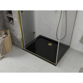 Skládací sprchový kout Mexen Lima 100 x 80 cm, průhledný, zlatý + plochá sprchová vanička, černá - 856-100-080-50-00-4070G