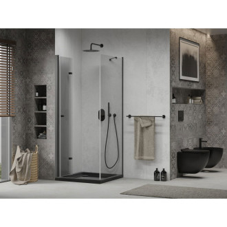 Skládací sprchový kout Mexen Lima 80 x 80 cm, průhledný, černý + Plochá sprchová vanička, černá - 856-080-080-70-00-4070B