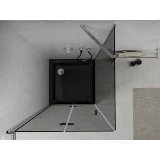 Skládací sprchový kout Mexen Lima 90 x 90 cm, grafit, chrom + plochá sprchová vanička, černá - 856-090-090-01-40-4070