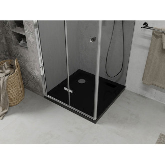 Skládací sprchový kout Mexen Lima 90 x 90 cm, grafit, chrom + plochá sprchová vanička, černá - 856-090-090-01-40-4070