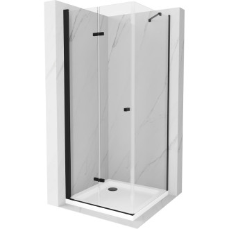 Skladací sprchovací kút Mexen Lima 70 x 70 cm, priehľadný, čierny + Plochá sprchová vanička, biela - 856-070-070-70-00-4010B