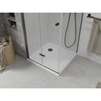 Skládací sprchový kout Mexen Lima 70 x 70 cm, průhledný, černý + Plochá sprchová vanička, bílá - 856-070-070-70-00-4010B