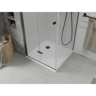 Skládací sprchový kout Mexen Lima 90 x 90 cm, průhledný, černý + plochá sprchová vanička, bílá - 856-090-090-70-00-4010B