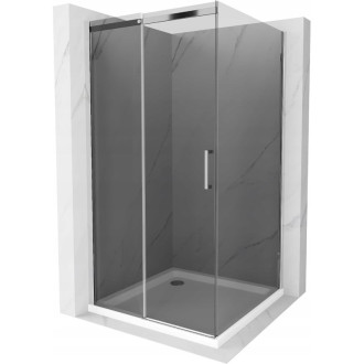 Mexen Omega posuvný sprchovací kút 100 x 100 cm, grafit, chróm + plochá sprchová vanička, biela - 825-100-100-01-40-4010