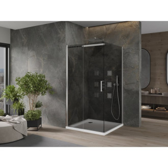 Mexen Omega posuvný sprchový kout 100 x 100 cm, grafit, chrom + plochá sprchová vanička, bílá - 825-100-100-01-40-4010