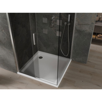 Mexen Omega posuvný sprchový kout 100 x 100 cm, grafit, chrom + plochá sprchová vanička, bílá - 825-100-100-01-40-4010