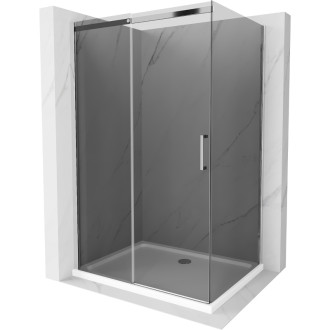 Mexen Omega posuvný sprchovací kút 110 x 70 cm, grafit, chróm + plochá sprchová vanička, biela - 825-110-070-01-40-4010