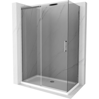 Mexen Omega posuvný sprchovací kút 140 x 80 cm, grafit, chróm + plochá sprchová vanička, biela - 825-140-080-01-40-4010