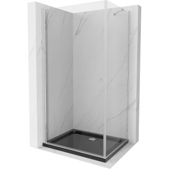 Mexen Pretoria výklopný sprchovací kút 90 x 100 cm, priehľadný, chróm + plochá sprchová vanička, čierna - 852-090-100-01-00-4070