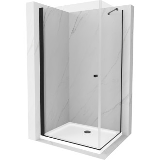 Mexen Pretoria výklopný sprchovací kút 80 x 100 cm, priehľadný, čierny + plochá sprchová vanička - 852-080-100-70-00-4010B