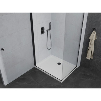 Mexen Pretoria výklopný sprchový kout 100 x 120 cm, průhledný, černý + plochá sprchová vanička - 852-100-120-70-00-4010B