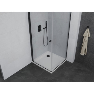 Mexen Pretoria výklopný sprchový kout 100 x 100 cm, průhledný, černý + plochá sprchová vanička - 852-100-100-70-00-4010B