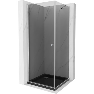 Mexen Pretoria výklopný sprchovací kút 70 x 70 cm, grafit, chróm + plochá sprchová vanička, čierna - 852-070-070-01-40-4070