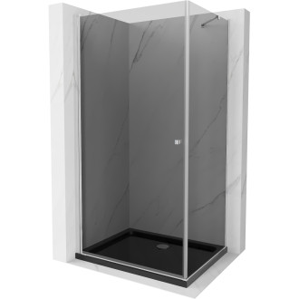 Mexen Pretoria výklopný sprchovací kút 100 x 90 cm, grafit, chróm + plochá sprchová vanička, čierna - 852-100-090-01-40-4070