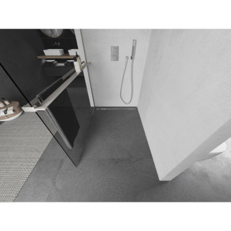 Mexen Kioto+ Sprchová zástena L s poličkou 90 x 200 cm, priehľadná, kartáčovaný nikel - 800-090-123-97-00