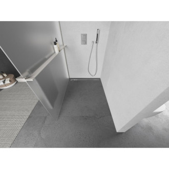 Mexen Kioto+ L Sprchová zástena s policou 90 x 200 cm, matná, kartáčovaný nikel - 800-090-123-97-30