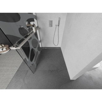 Mexen Kioto+ Sprchová zástena L s policou 120 x 200 cm, biela vlna, kartáčovaný nikel - 800-120-123-97-97