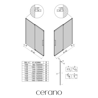 CERANO - Rozširovací profil pre sprchové dvere Lantono L/P - čierna - 30 mm