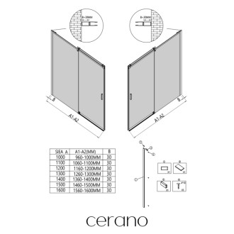 CERANO - Rozširovací profil pre sprchové dvere Santoro L/P - chróm - 30 mm