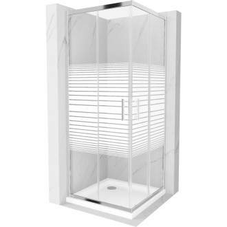Sprchovací kút Mexen Rio štvorcový 80 x 80 cm, biele pruhy, chróm + Plochá sprchová vanička, biela - 860-080-080-01-20-4010