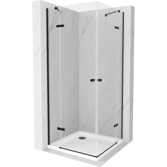 Sprchovací kút Mexen Roma Duo s výklopným mechanizmom 90 x 90 cm, priehľadný, čierny + plochá sprchová vanička - 854-090-090-70-02-4010B