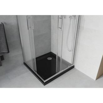 Sprchový kout Mexen Rio čtvercový 90 x 90 cm, matný, chrom + plochá sprchová vanička, černá - 860-090-090-01-30-4070