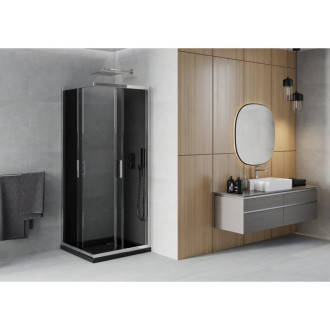Sprchový kout Mexen Rio čtvercový 80 x 80 cm, grafit, chrom + plochá sprchová vanička, černá - 860-080-080-01-40-4070