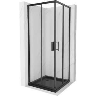 Sprchovací kút Mexen Rio štvorcový 90 x 90 cm, priehľadný, čierny + Plochá sprchová vanička, čierna - 860-090-090-70-00-4070B
