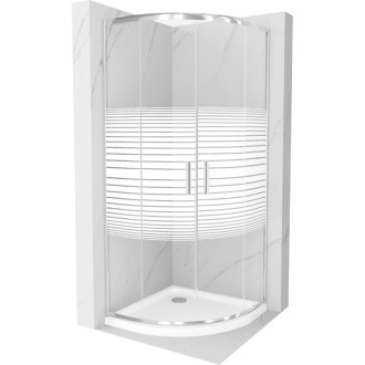 Polkruhový sprchovací kút Mexen Rio 90 x 90 cm, biele pruhy, chróm + Plochá sprchová vanička, biela - 863-090-090-01-20-4110