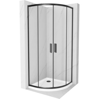 Polkruhový sprchovací kút Mexen Rio 80 x 80 cm, priehľadný, čierny + Plochá sprchová vanička, biela - 863-080-080-70-00-4110B