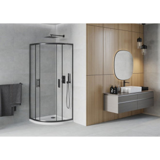 Půlkruhový sprchový kout Mexen Rio 80 x 80 cm, průhledný, černý + Plochá sprchová vanička, bílá - 863-080-080-70-00-4110B