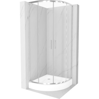 Polkruhový sprchovací kút Mexen Rio 80 x 80 cm, priehľadný, chróm + sprchová vanička Rio, biela - 863-080-080-01-00-4710