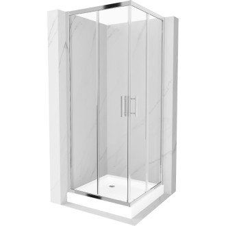 Sprchovací kút Mexen Rio štvorcový 80 x 80 cm, priehľadný, chróm + sprchová vanička Rio, biela - 860-080-080-01-00-4510