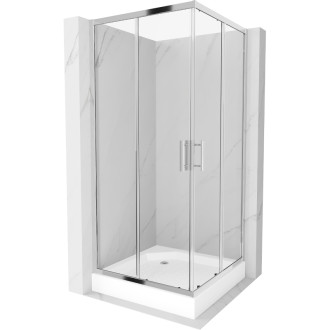 Sprchovací kút Mexen Rio štvorcový 90 x 90 cm, priehľadný, chróm + sprchová vanička Rio, biela - 860-090-090-01-00-4510