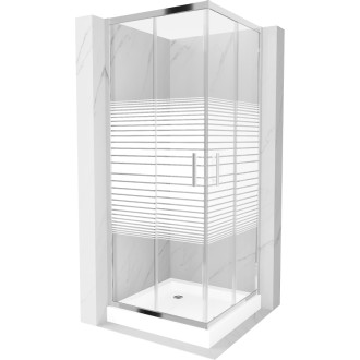 Sprchovací kút Mexen Rio štvorcový 80 x 80 cm, biele pruhy, chróm + sprchová vanička Rio, biela - 860-080-080-01-20-4510