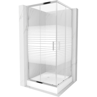 Sprchovací kút Mexen Rio štvorcový 90 x 90 cm, biele pruhy, chróm + sprchová vanička Rio, biela - 860-090-090-01-20-4510
