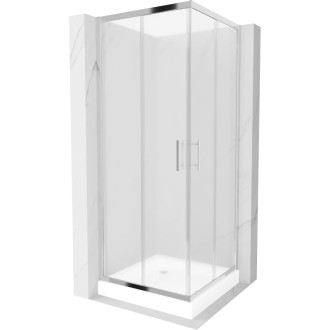 Sprchovací kút Mexen Rio štvorcový 70 x 70 cm, matný, chróm + sprchová vanička Rio, biela - 860-070-070-01-30-4510