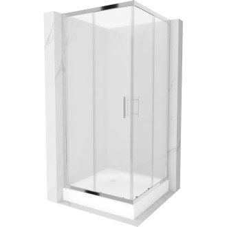 Sprchovací kút Mexen Rio štvorcový 90 x 90 cm, matný, chróm + sprchová vanička Rio, biela - 860-090-090-01-30-4510