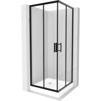 Sprchovací kút Mexen Rio štvorcový 80 x 80 cm, priehľadný, čierny + sprchová vanička Rio, biela - 860-080-080-70-00-4510