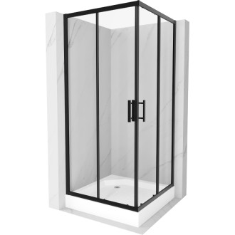 Sprchovací kút Mexen Rio štvorcový 90 x 90 cm, priehľadný, čierny + sprchová vanička Rio, biela - 860-090-090-70-00-4510