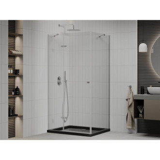 Sprchový kout Mexen Roma s výklopným mechanismem 80 x 120 cm, průhledný, chrom + plochá sprchová vanička, černá - 854-080-120-01-00-4070