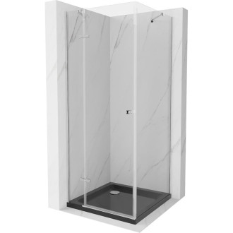Sprchovací kút Mexen Roma s výklopným mechanizmom 90 x 90 cm, priehľadný, chróm + plochá sprchová vanička, čierna - 854-090-090-01-00-4070